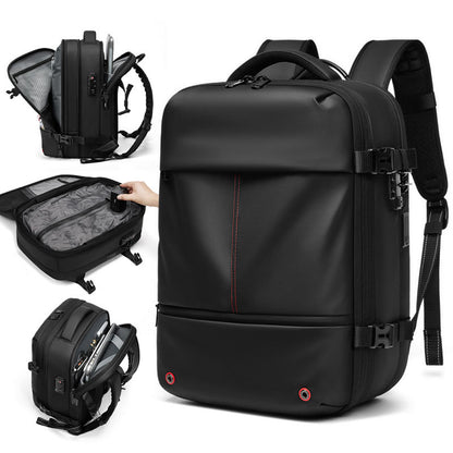 Travel hack black travel backpack with multiple compartments and secure zippers for organized packing